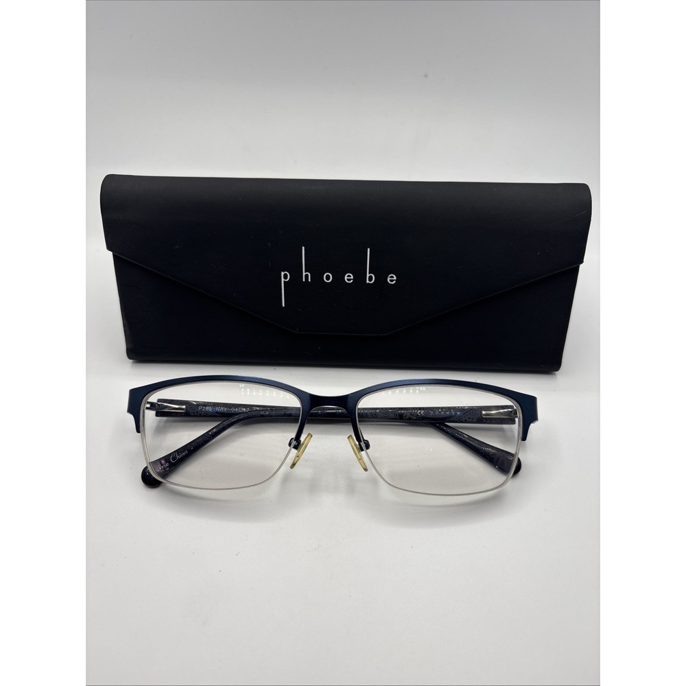 Phoebe P285 Eyeglasses Women Navy Blue Half Rim Rhinestone 54-17-135mm w/case